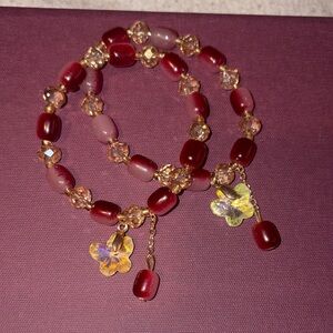 Mulans Red Ombré Rainbow Butterfly Beaded Bracelet NEW